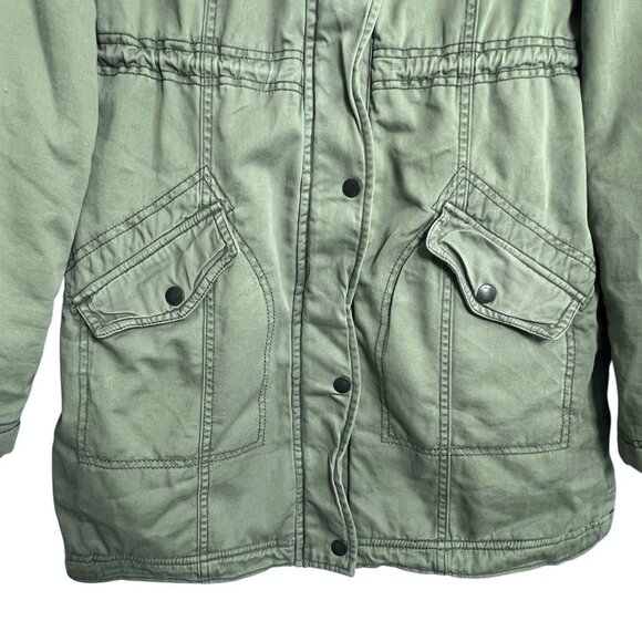 Hollister Faux Fur Hood Parka Coat Womens Sz L Olive Green Cozycore Winter - Picture 2 of 13